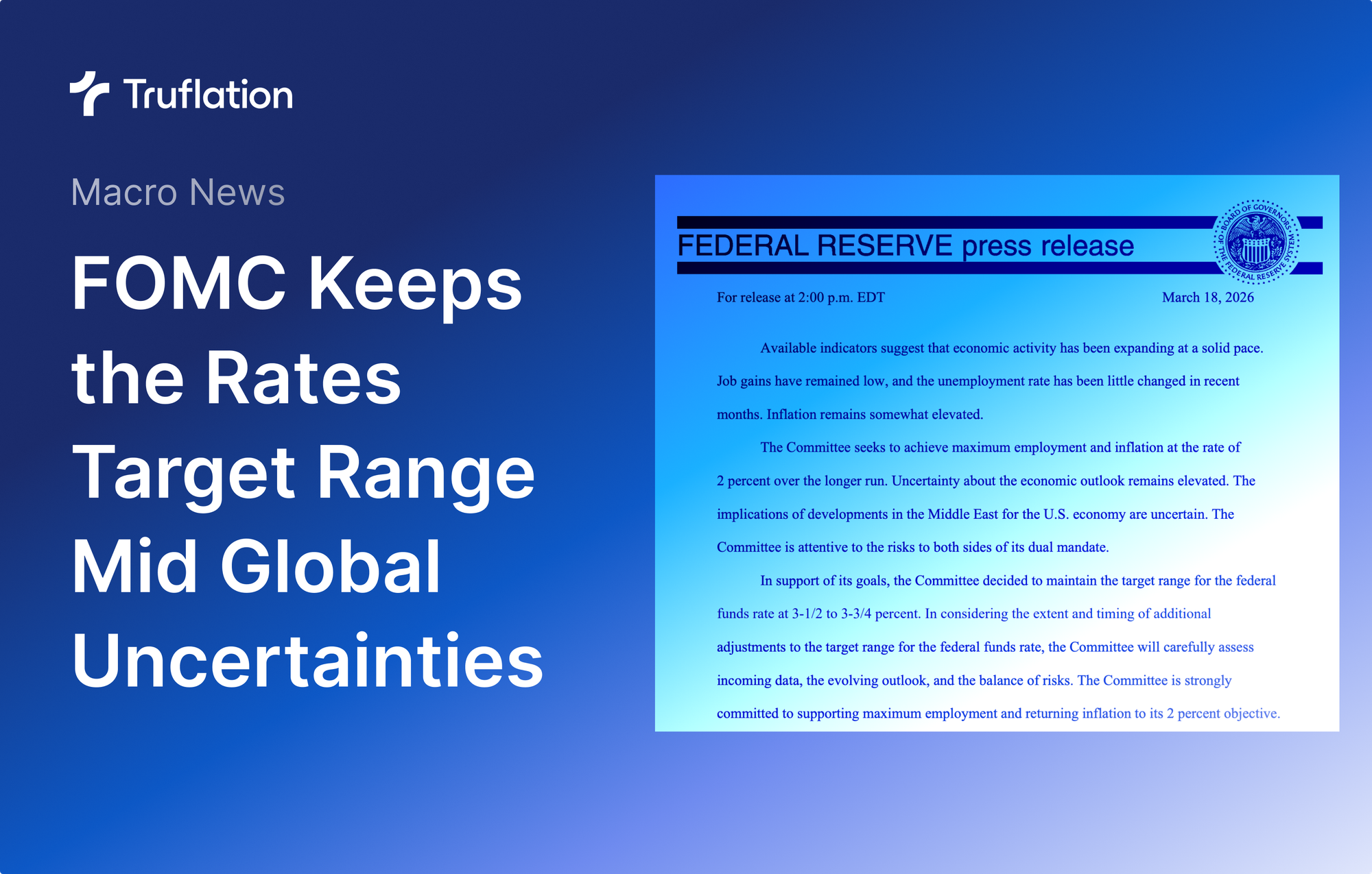 FOMC Keeps Rates Unchanged Mid Global Uncertainties